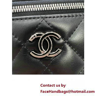 chanel Shiny Crumpled Calfskin, Strass  &  Ruthenium-Finish Metal Clutch with Chain AP3593 black 2023